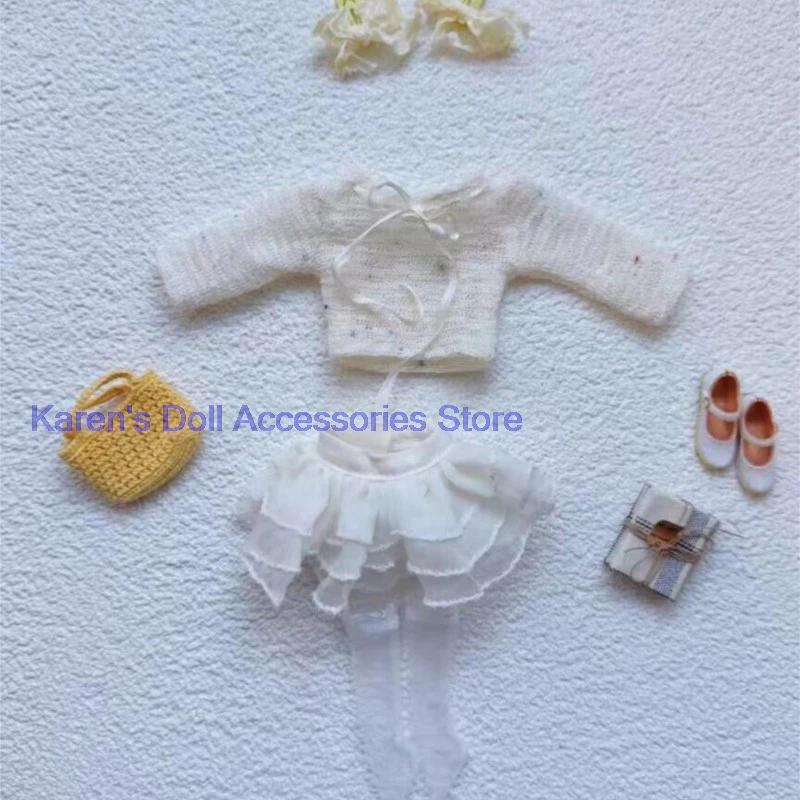 

4 шт. вязаных топов с длинными рукавами/юбок из шелковой ткани/кружевных носков/пар шелковых заколок для волос для кукол Ландоудоу/Блайт.