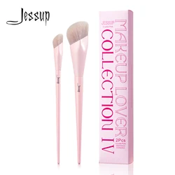 Jessup Foundation Brush and Concealer Brush, Pink Makeup Brushes Set 2Pcs Premium Synthetic Face Brushes Makeup , T497