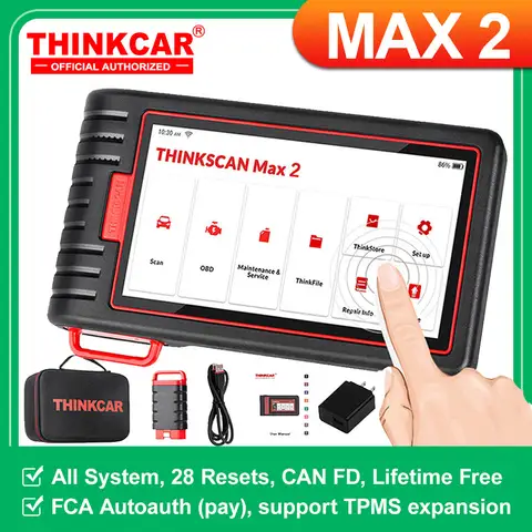 THINKCAR ThinkScan Max 2 Car Diagnostic Tools Full system CANFD For GM AF DPF 28 Reset Auto OBD2 Scanner Thinktool Lifetime Free Update