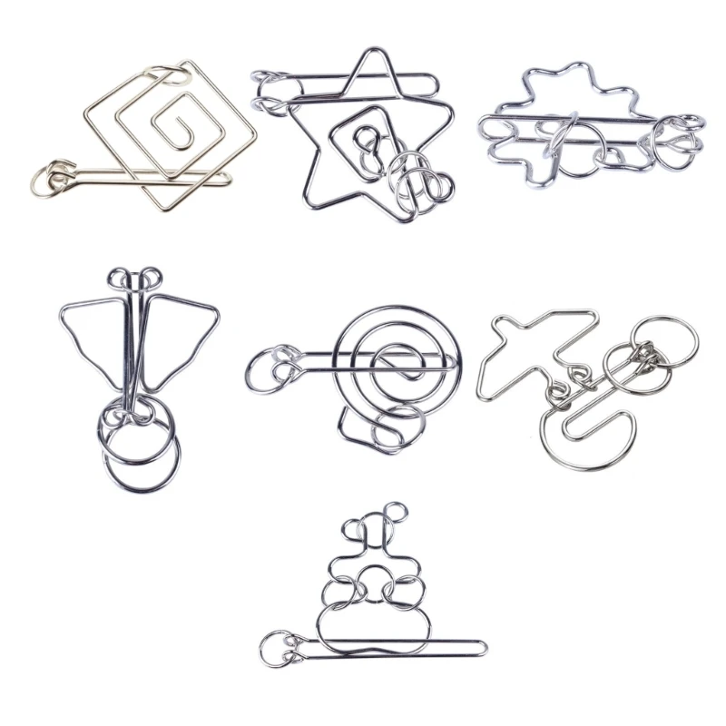 

F19F Metal Chain Link Unlocking Rings Toy 3D Puzzle Teaser Interactive Game Buckle for Students Autisms Anxiety Game