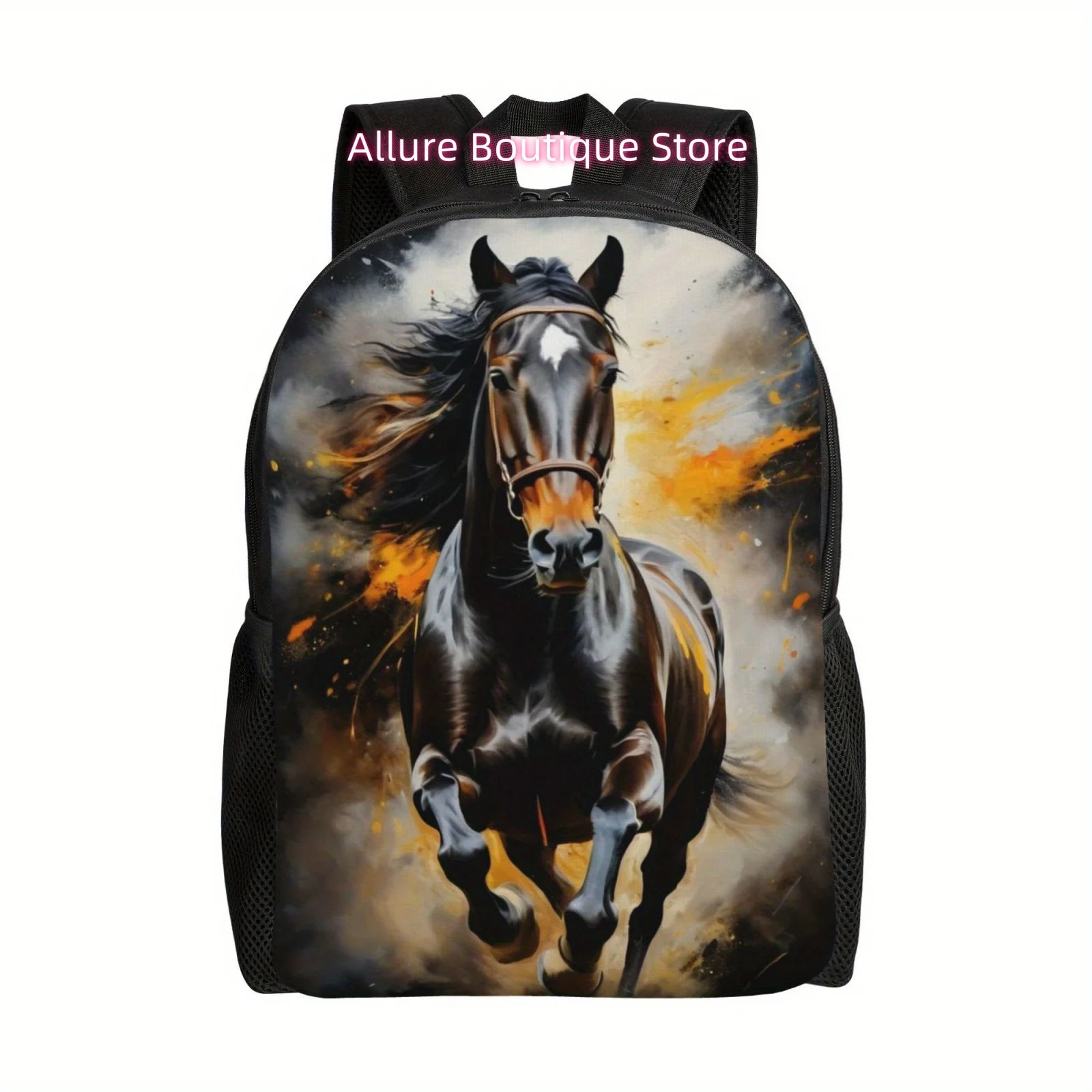 Adjustable Schoolbag For Teens, Cool Running Horse Print Campus Backpack For Student, Casual Tablet Bag For College & Outing