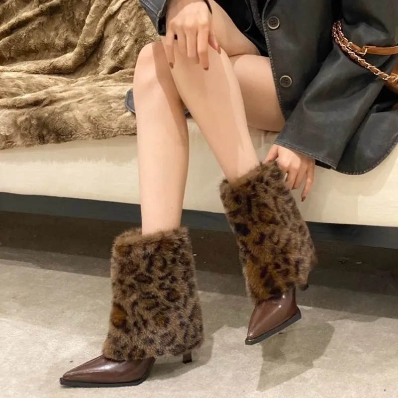 

2025 New Design Leopard Ankle Boots Women Sexy Pointed Toe High Heel Boots for Women Fashion Shoes Botas Mujer Zapatos De Mujer