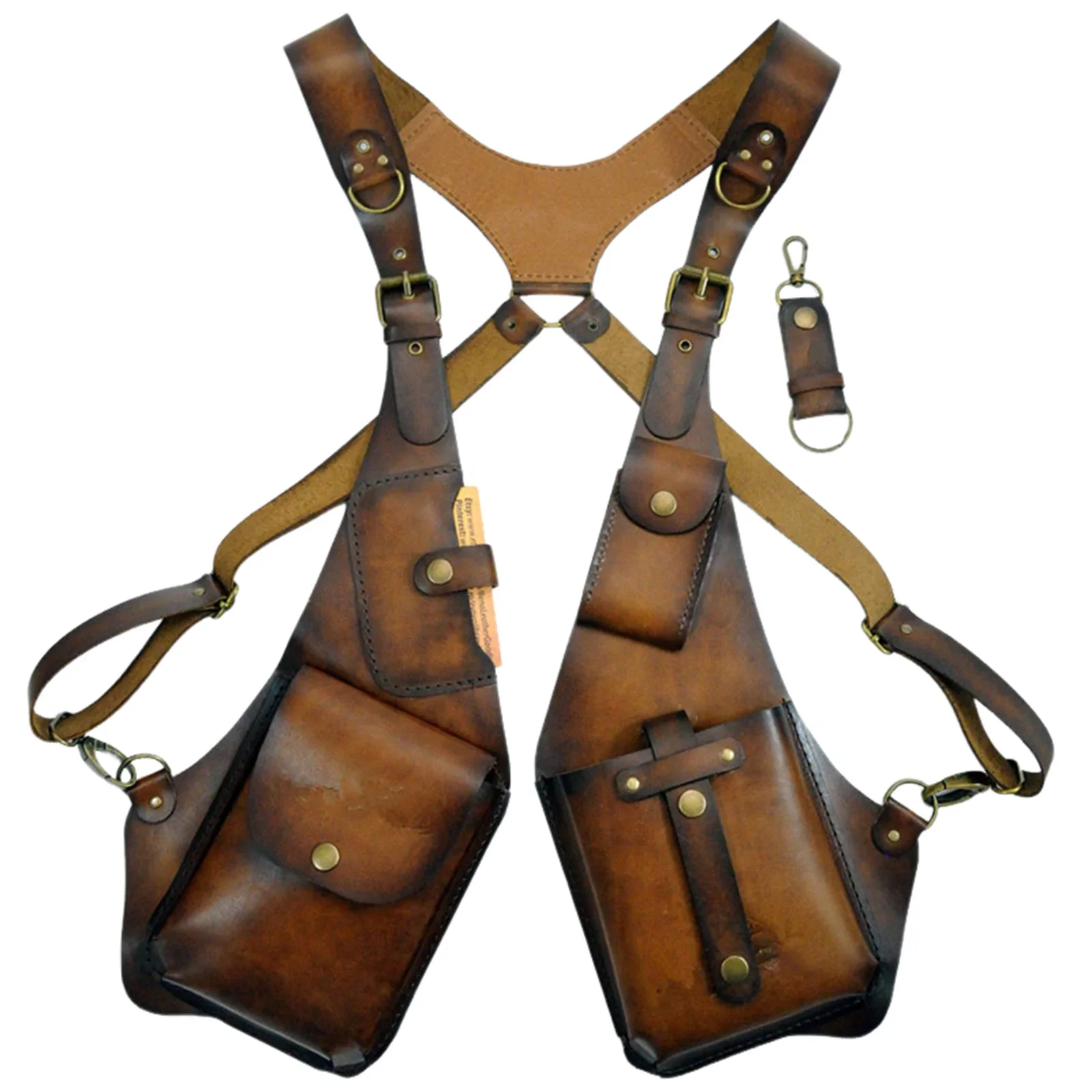 ผู้ชายยุคกลาง Steampunk Retro โรมคอสเพลย์เครื่องแต่งกายสีทึบ Underarm สายรัดไหล่กระเป๋าสตางค์หนังฮาโลวีน