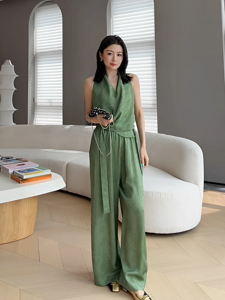 

Le Samedi Artistic Acid Set Women's Summer Neck Hanging Air Pants V-neck Sleeveless Breathable Lightweight High Waist