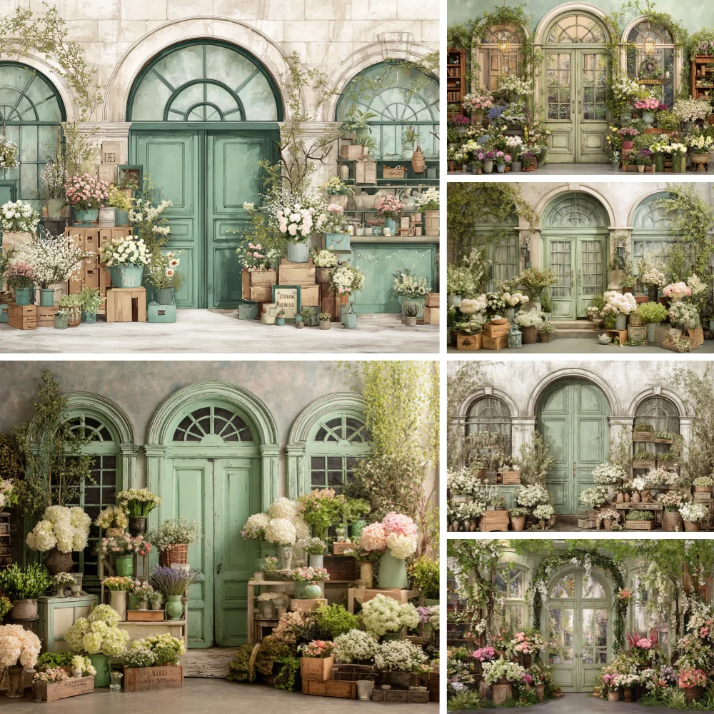 

Garden House Backdrop Kids Baby Cake Smash Photography Props Table with White Flowers Child Adult Photocall Studio Backgrounds