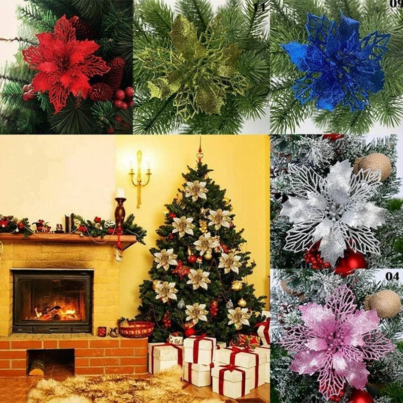5/10 Stück Weihnachtsdekoration, künstliche Blumen, hängender Weihnachtsbaum-Anhänger für Heimdekoration, Party, Neujahr, Ornament-Zubehör – Detail 4