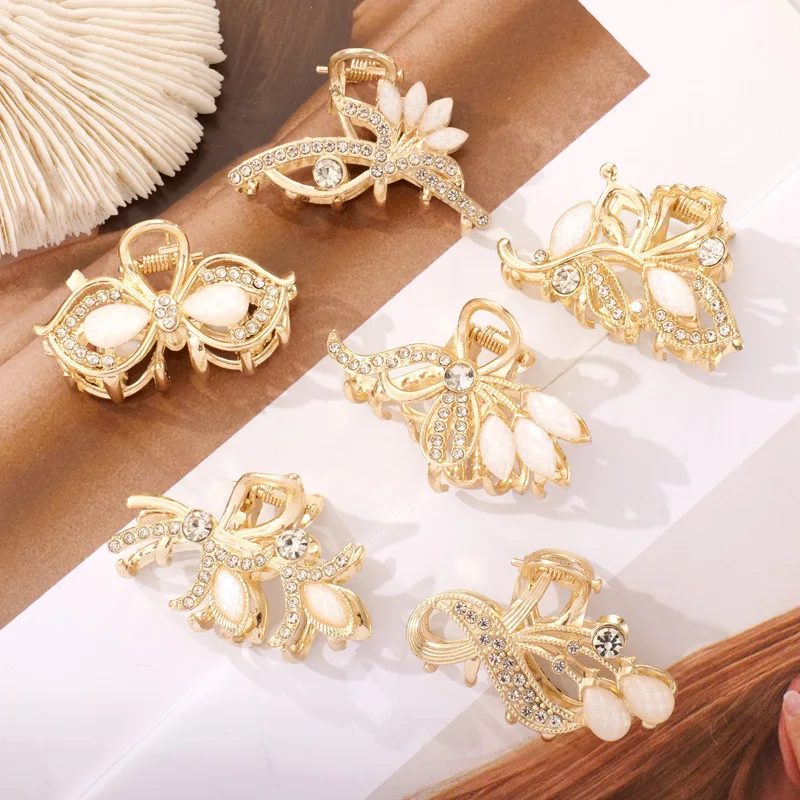 Small Size Butterfly Shark Hair Claw Rhinestone Metal Bowknot Hair Clip Women Bangs Non-slip Hairpin Hair Accessories