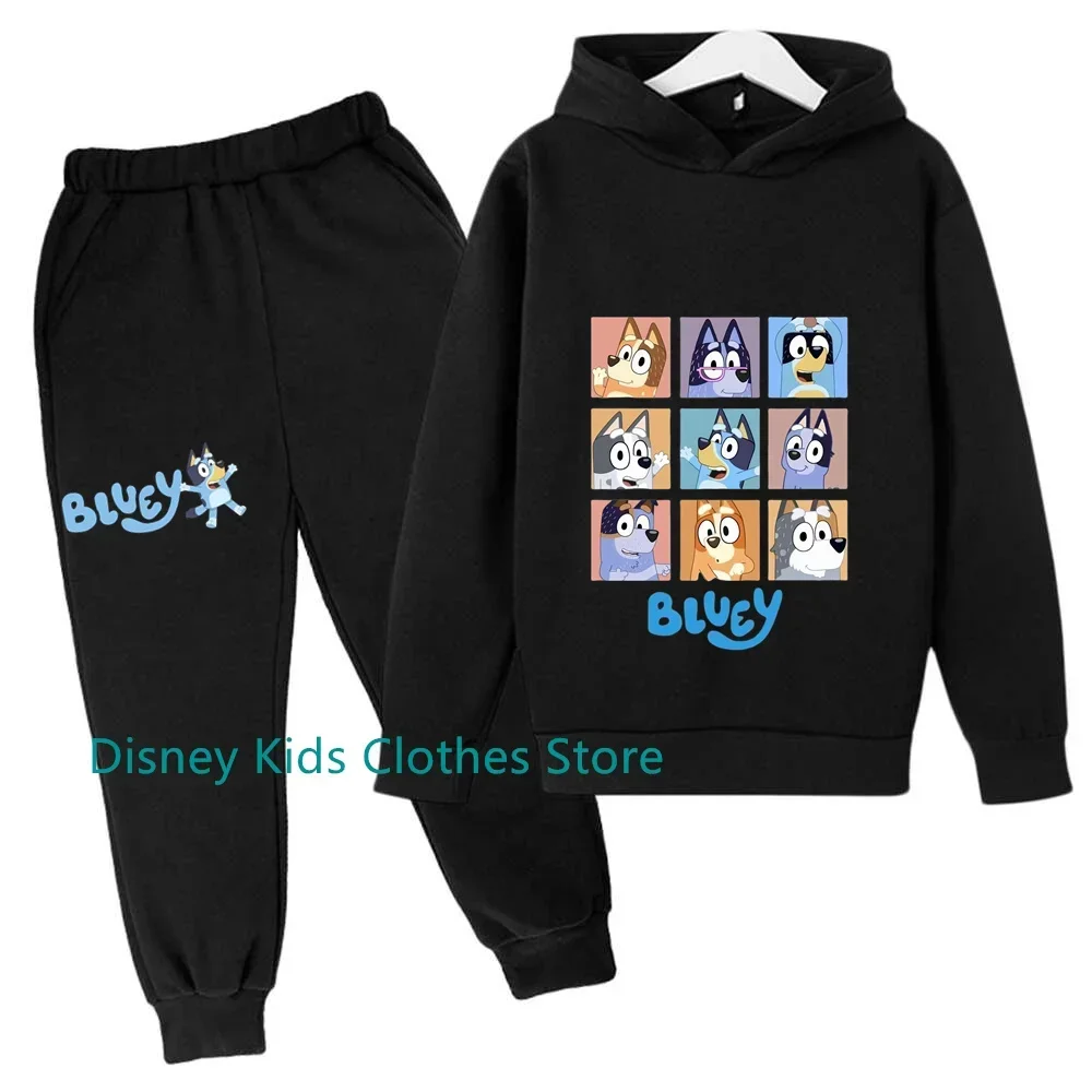 Cartoon Bluey Fashion Children Clothing Set Hoodies Autumn Long Sleeve Tshirt Pants 2pcs Sets for 2 to 13 Year Girl Boys Clothes