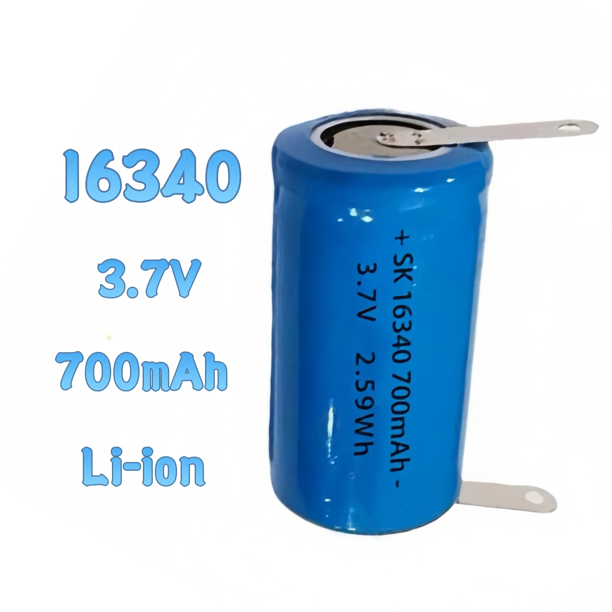 

16340 Battery 3.7V 700mAh CR123A Rechargeable lithium battery with solder tabs for Camera Smoke alarm Spy cam Flashlight Fan