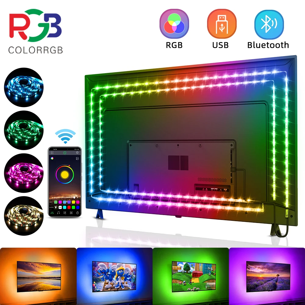 Светодиодная лента ColorRGB 5050 для подсветки телевизора, 16 цветов