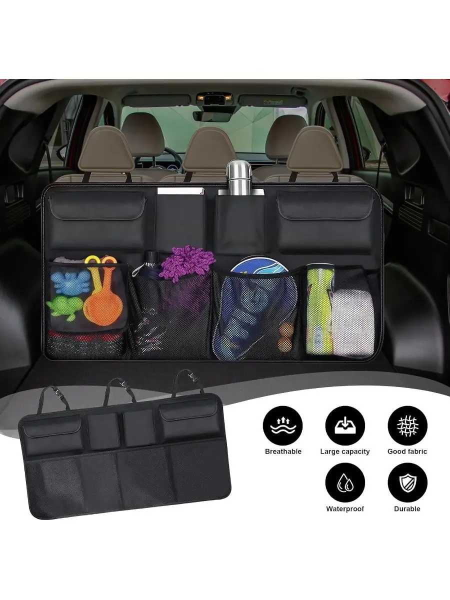 New Upgrade Car Trunk Storage Bags Auto Rear Seat Backrest Hanging Bags Storage Net Bags Organization Car Interior Accessories