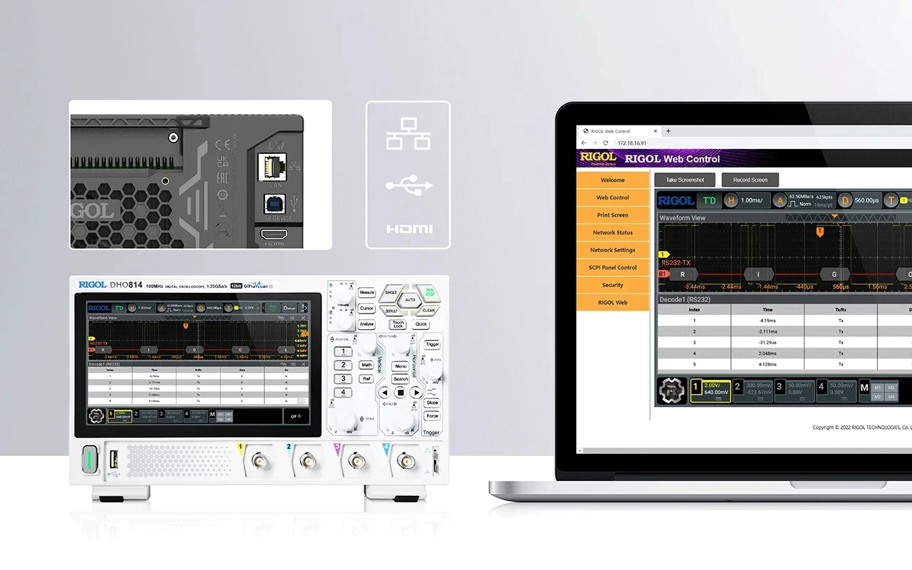 RIGOL Super Light Digital Oscilloscope, DHO802, DHO804, DHO812, DHO814 ,2/4Channel 70/100MHz 12 Bit 1.25GSa/Sec 25MPts Depth