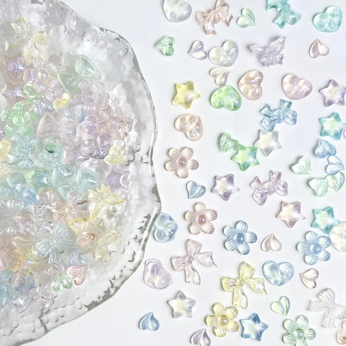 Misto aleatorio de resina 3D, lazo de flores en forma de corazón, decoración artística de uñas, serie de purpurina transparente, suministros de dijes para uñas para manualidades DIY