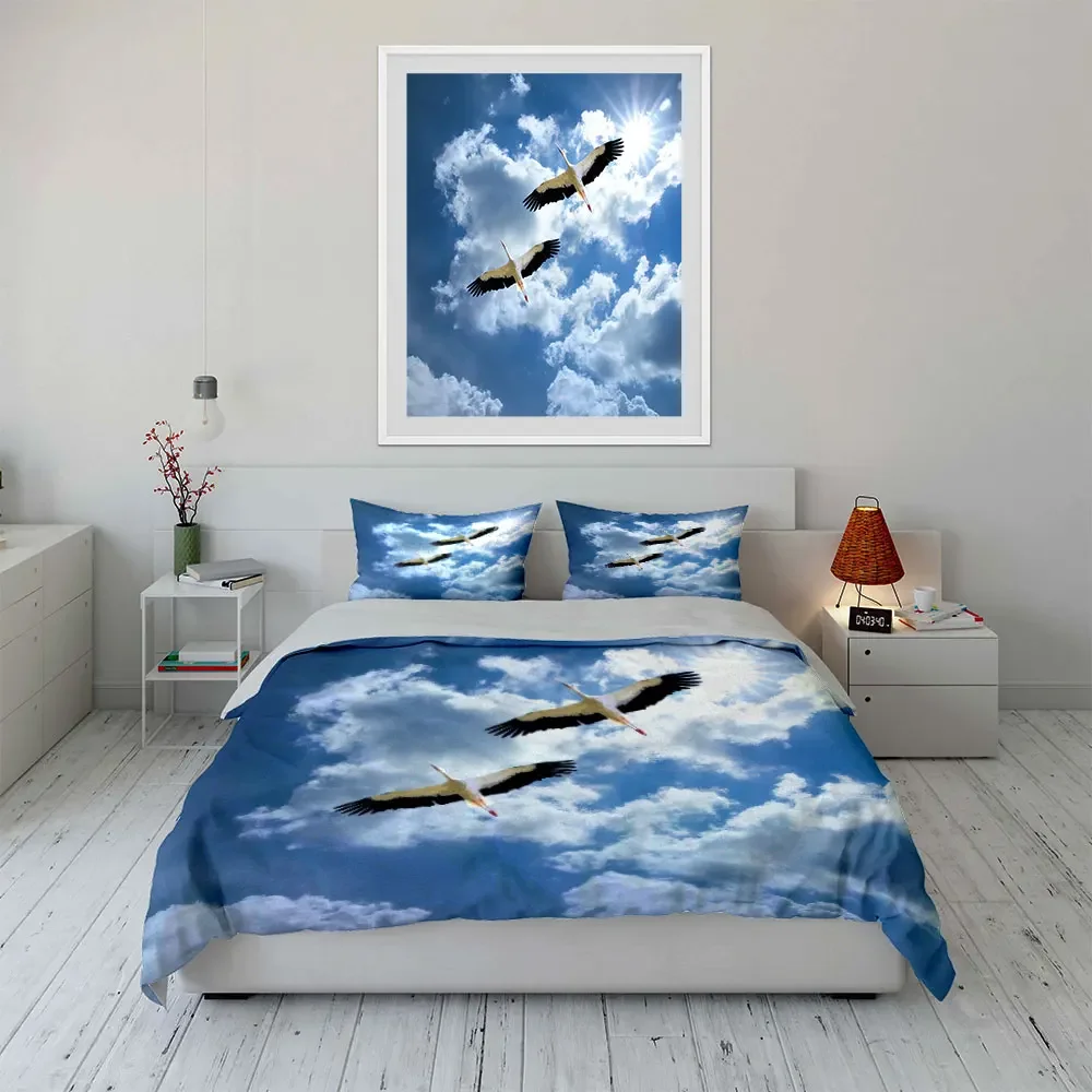 Flying Birds Sky Decoration Set Bedding Set with 1 Duvet Cover 2 Pillowcases Single Double King Queen, Gift