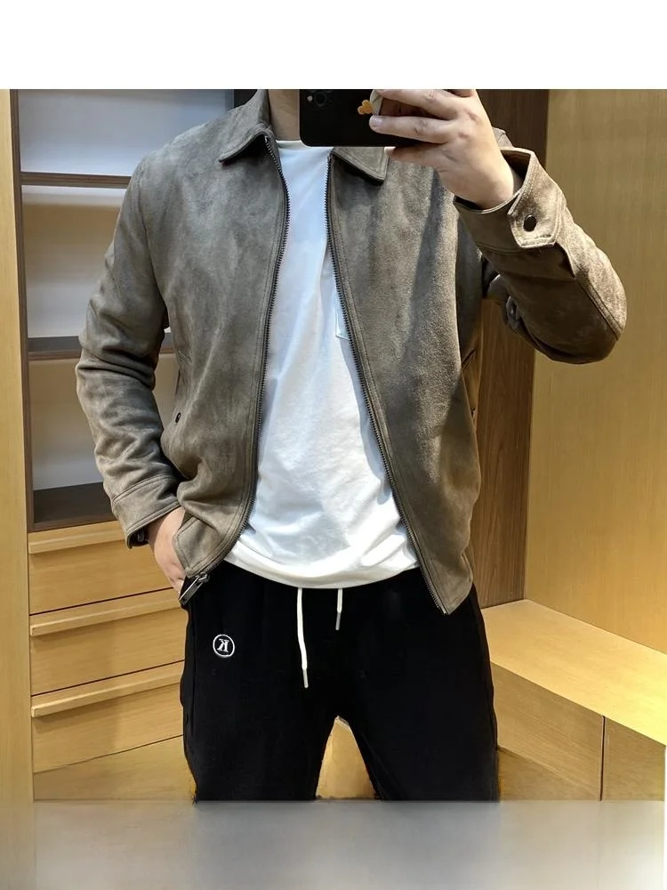 

Cool Men's Suede Baseball Collar Flight Jaet Autumn Outerwear Sli Upper Body Long Sve Stand Fit Youth Trend