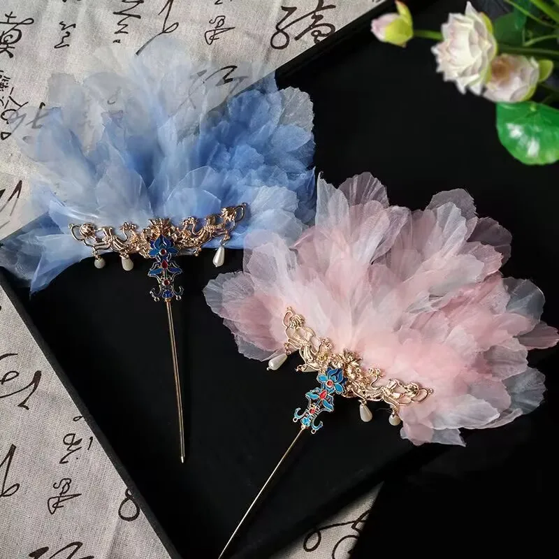 Exquisite Women\'s Flowers With Beads Tassel Fan Hairstick
