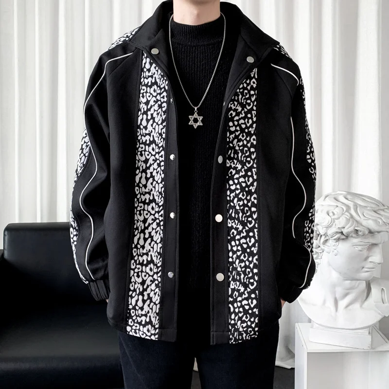 

Leopard Print Jackets Men and Women Autumn Winter Hip Hop Coat Casual Handsome Fashion Loose High Quality Patchwork Jacket