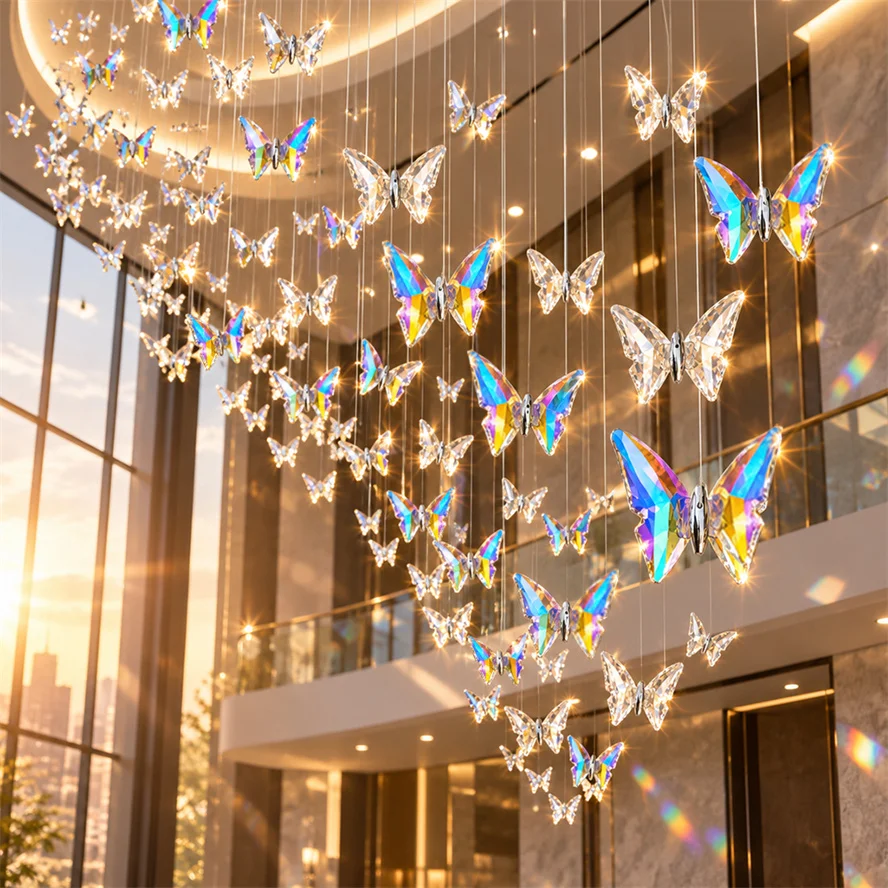 Color Gradient K9 Colored Transparency Crystal Butterfly Pendant High Transparency Atmosphere Decoration Corridor Indoor Parts