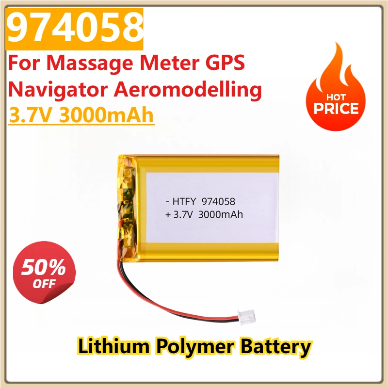 

New Replacement 974058 3.7V 3000mAh Lithium Polymer Batteries PH2P for Massage Meter GPS Navigator Aeromodelling
