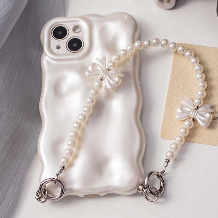 

Милый милый белый бант, ремешок для телефона, цепочки для телефона для женщин, жемчужная цепочка, подвеска для телефона, подвеска-ключ, анти-потерянный ремешок, ювелирные изделия