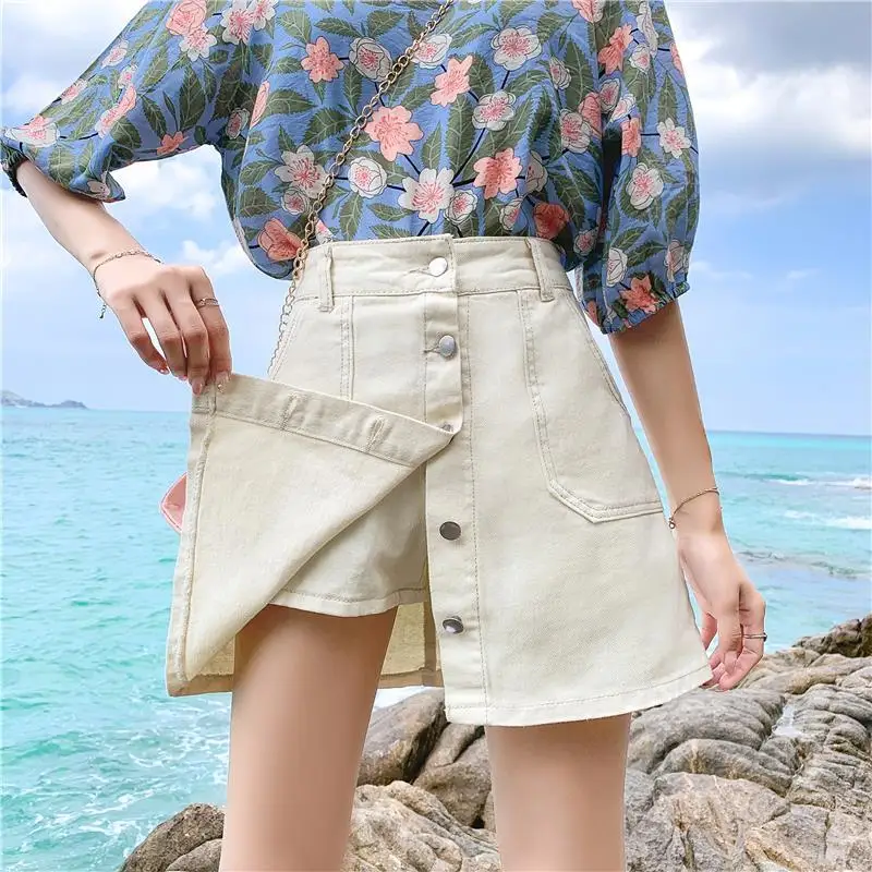 

Summer New Streetwear 2024 Oversized 95kg Denim Shorts Skirts Women's Anti Glare Lining High Waisted Short Pants A-line Culottes