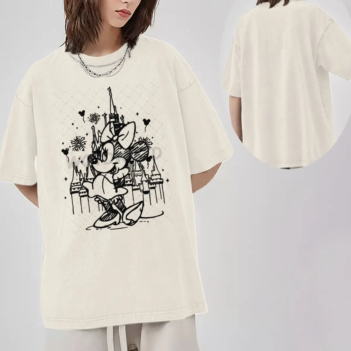 

Женская винтажная футболка с принтом Минни Маус, парные футболки с Минни и замком, 100% хлопок, для девочек