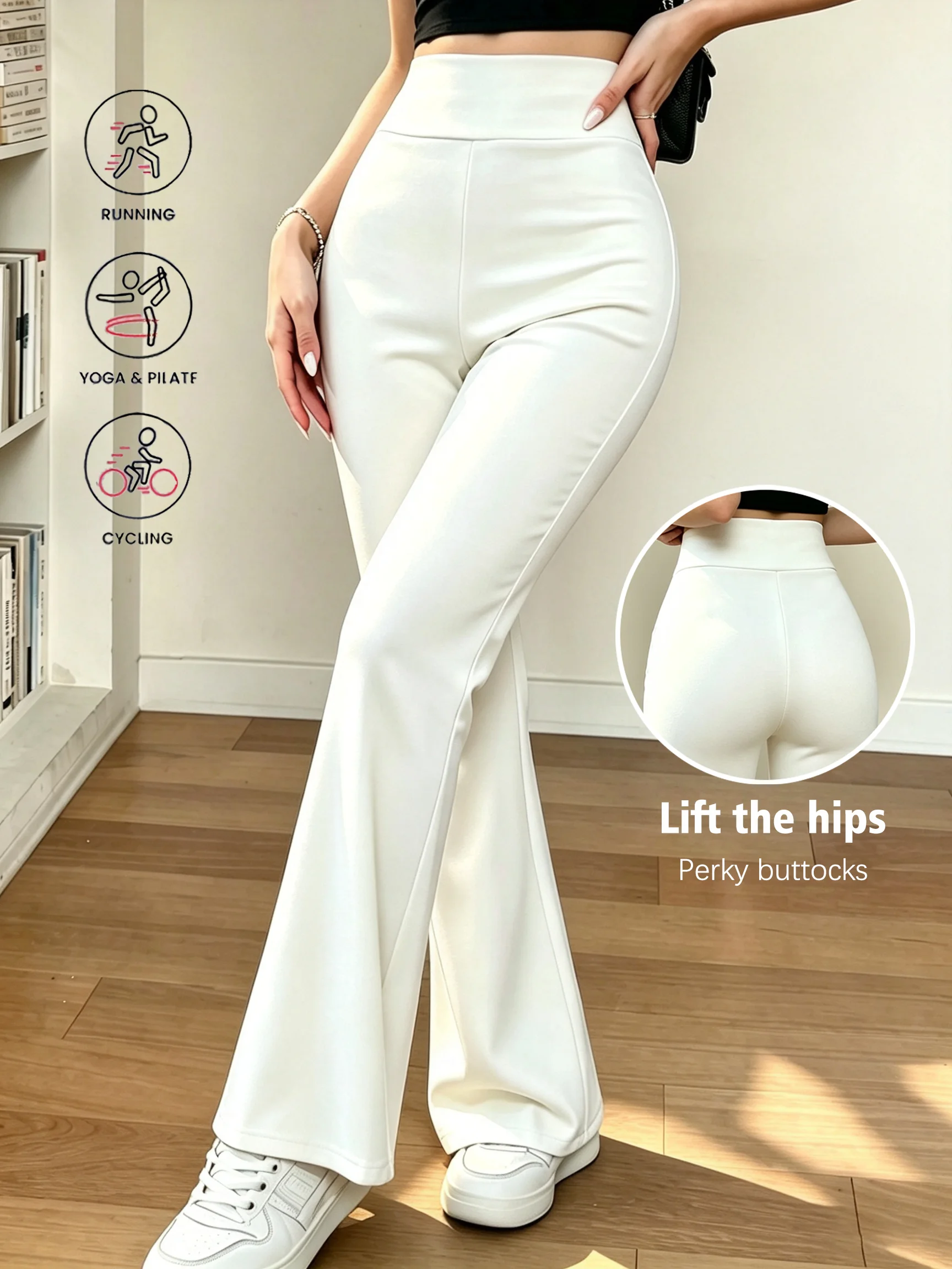High-Waist Flare Yoga-Hose für Damen, Stretch-Bootcut-Leggings, Po-Former, Slim-Fit-Sport-Workout-Hose, lässig, weiß – Detail 1