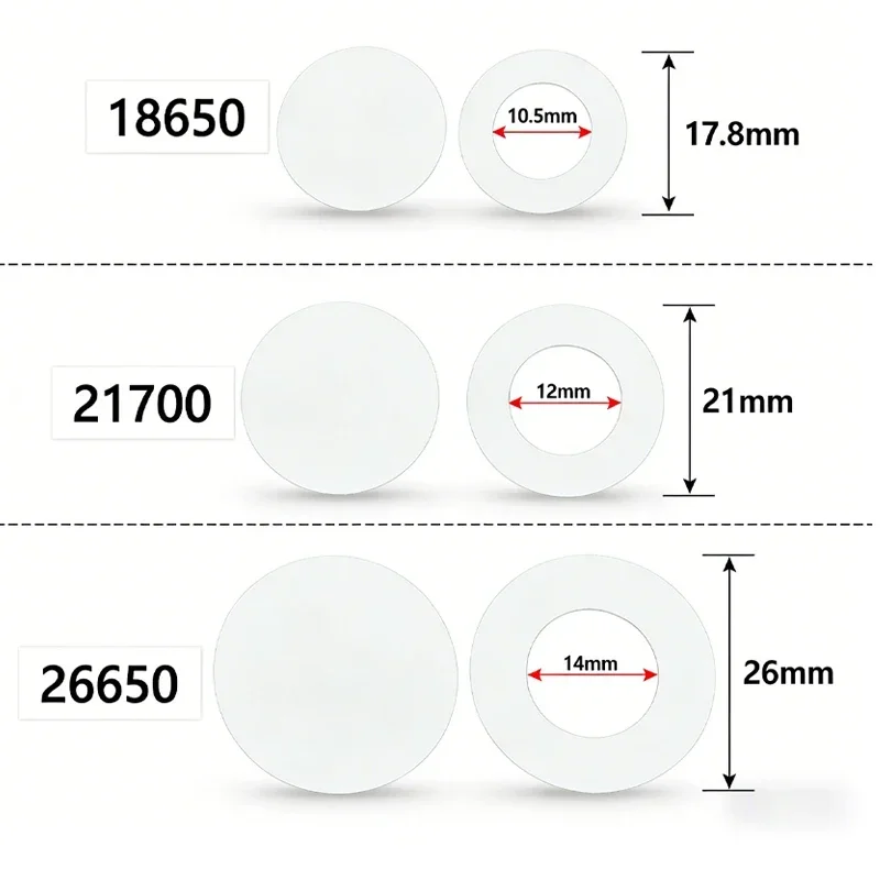 100-1000pcs Battery Insulated Gaskets Fish Paper Adhesive Pads Cell Insulation Sticker for 18650 21700 26650 Li-ion Batteries