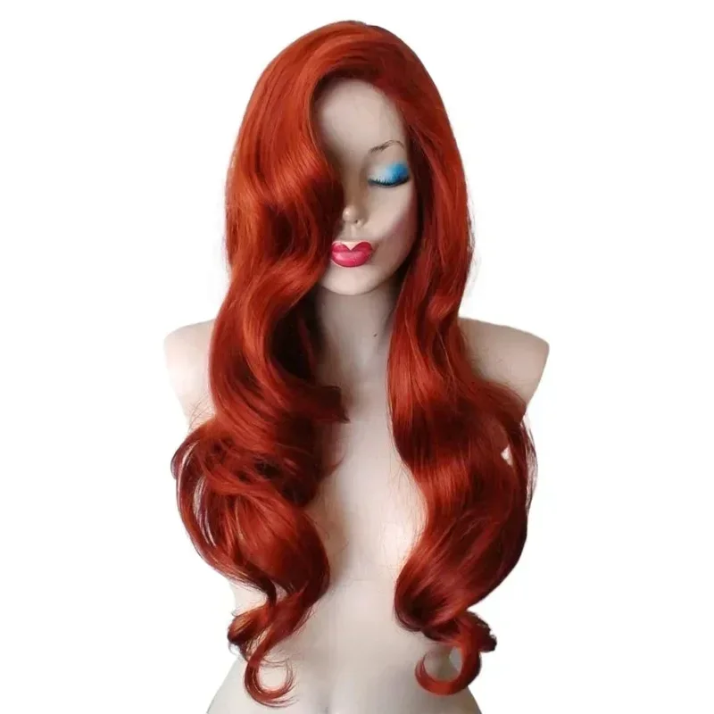 

Little Mermaid Princess Ariel Heat Resistant Cosplay Costume Wig Jessica Rabbit Wavy Long Copper Red Synthetic Hair