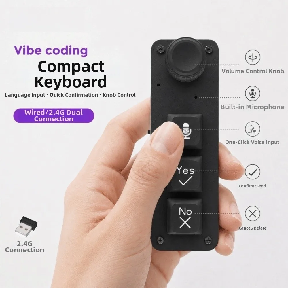 Built-In Microphone AI Voice Input Keyboard Vibe Coding Voice Command Keys Macro Keypad Wired/2.4G Connection Mini Voice Keypad