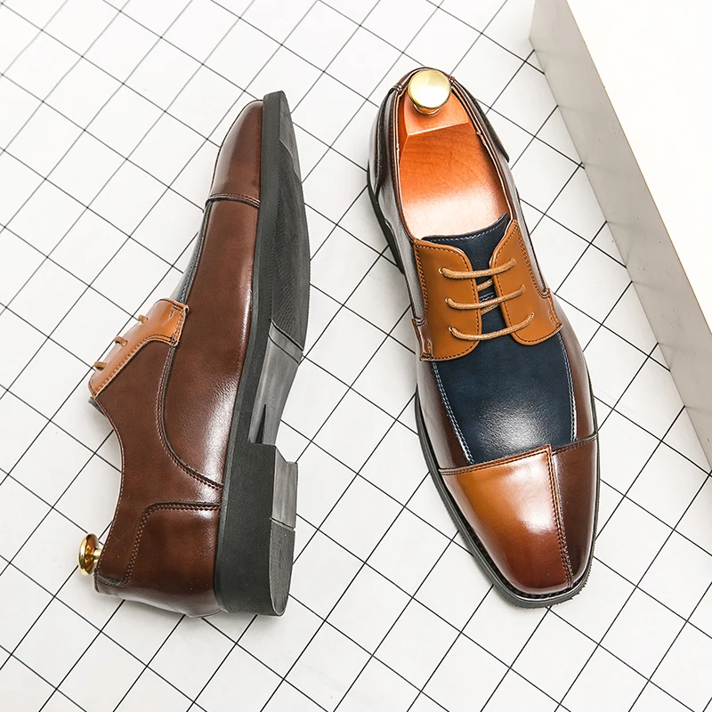 Neue modische Derby Schuhe Herren Schuhe spitz schnüren Business Office Kleid Schuhe schwarz gelb blau gelb Größe 38-48 Herren schuhe
