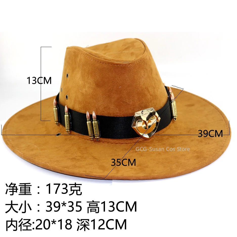 OW McCree Cole Cassidy  Replica Cowboy hat Overwatch Metal Badge Soft Polyester Fabric Adjustable Strap Cosplay Costume Prop