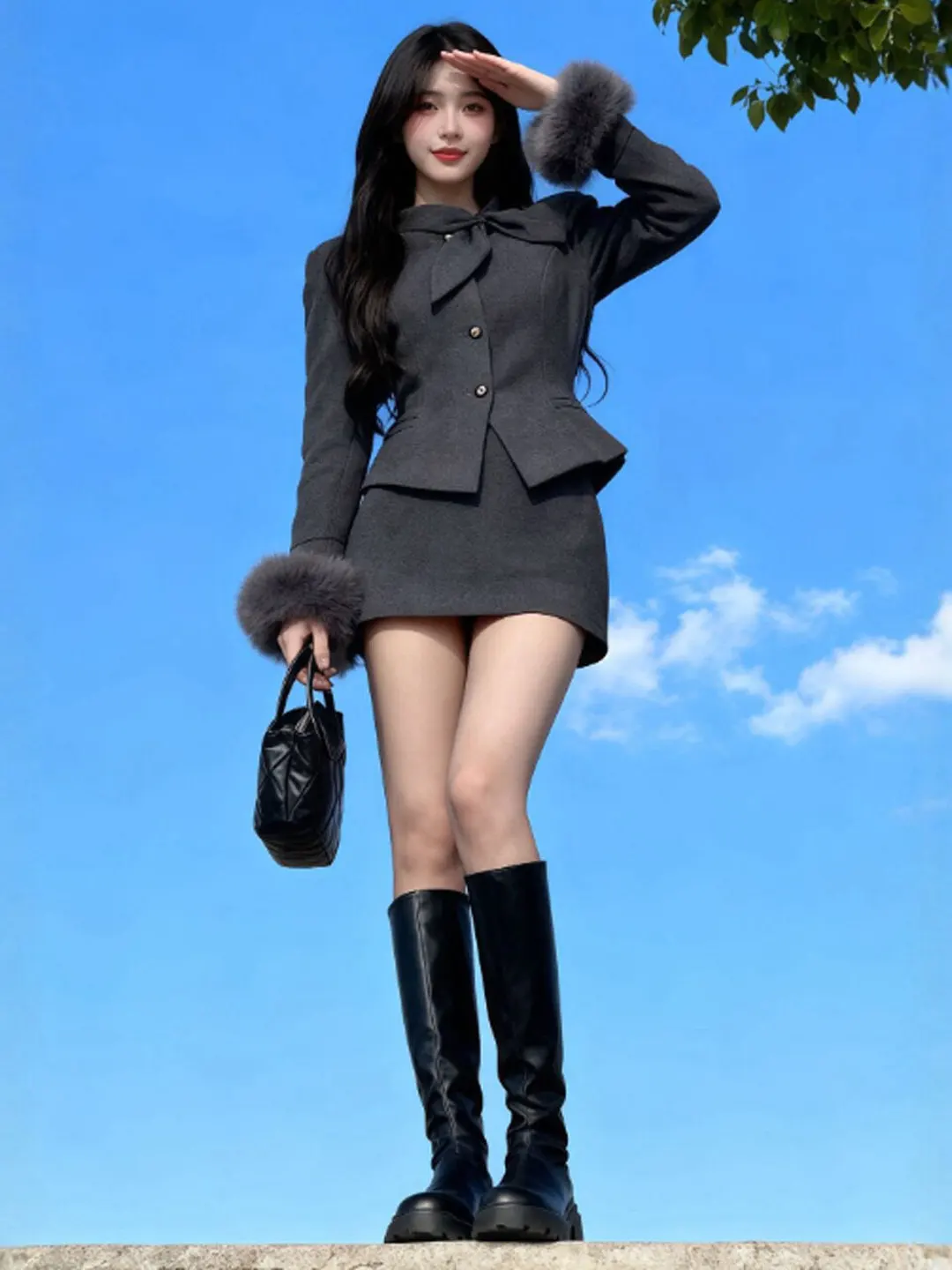 

Комплект из двух предметов: нежная корейская верхняя одежда и юбка. Уютный зимний наряд из комфортного хлопкового материала на пуговицах...