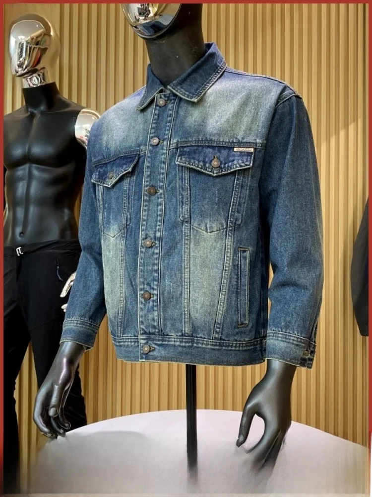 

Американская повседневная мужская дышащая джинсовая куртка с воротником в стиле ретро, осеннее новое поступление, молодежный тренд, длинный све, ветрозащитный