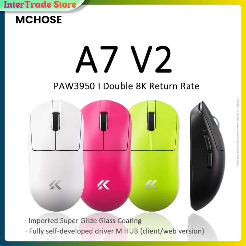 

MCHOSE A7 V2 Ultra Plus, легкая беспроводная игровая мышь 2,4G, двойная офисная мышь для киберспорта PAW3950 TI, 8 кГц