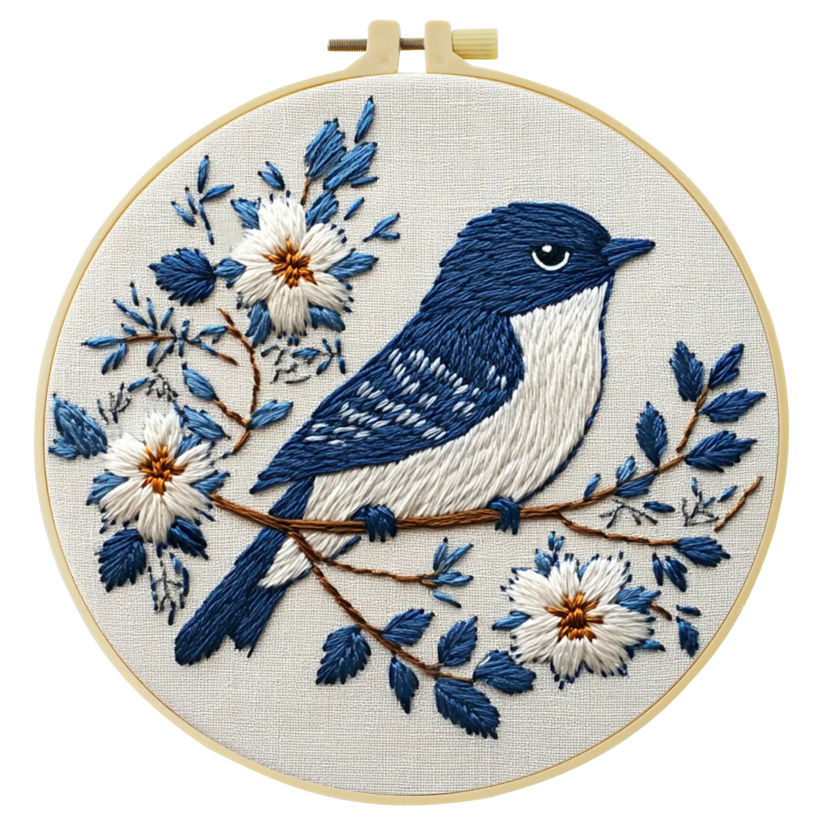 1 Stück 20X20CM/15X15CM 7,87/6,3 Zoll Der Vogel auf dem Ast Taschen-Stickerei-Starter-Kit DIY-Set für Anfänger Nadelkunst – Detail 3