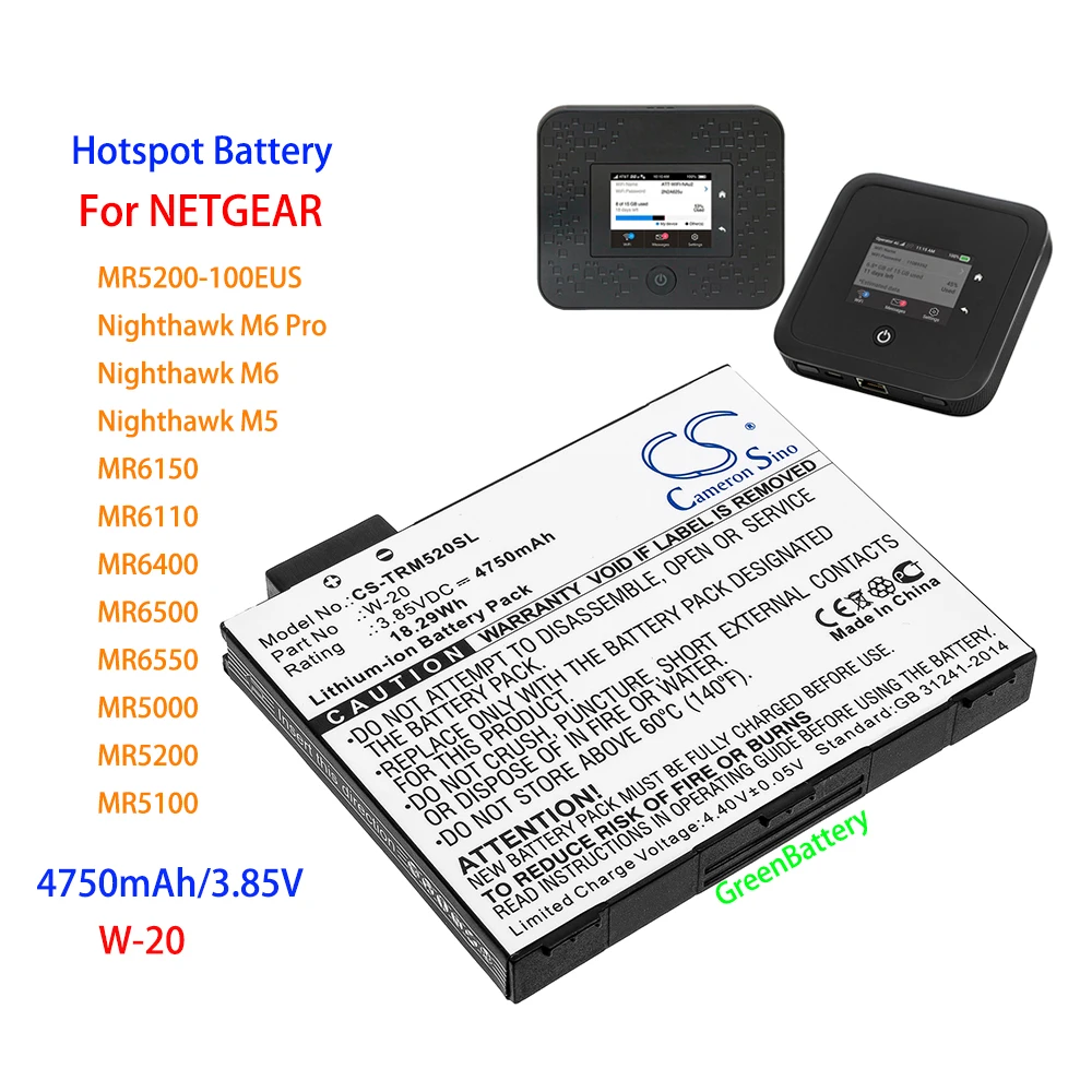 Netgear W-20 Battery For Netgear Nighthawk M6 MR6150 Nighthawk M6 Pro Nighthawk M5 MR5000 MR5200 MR5200-100EUS MR510