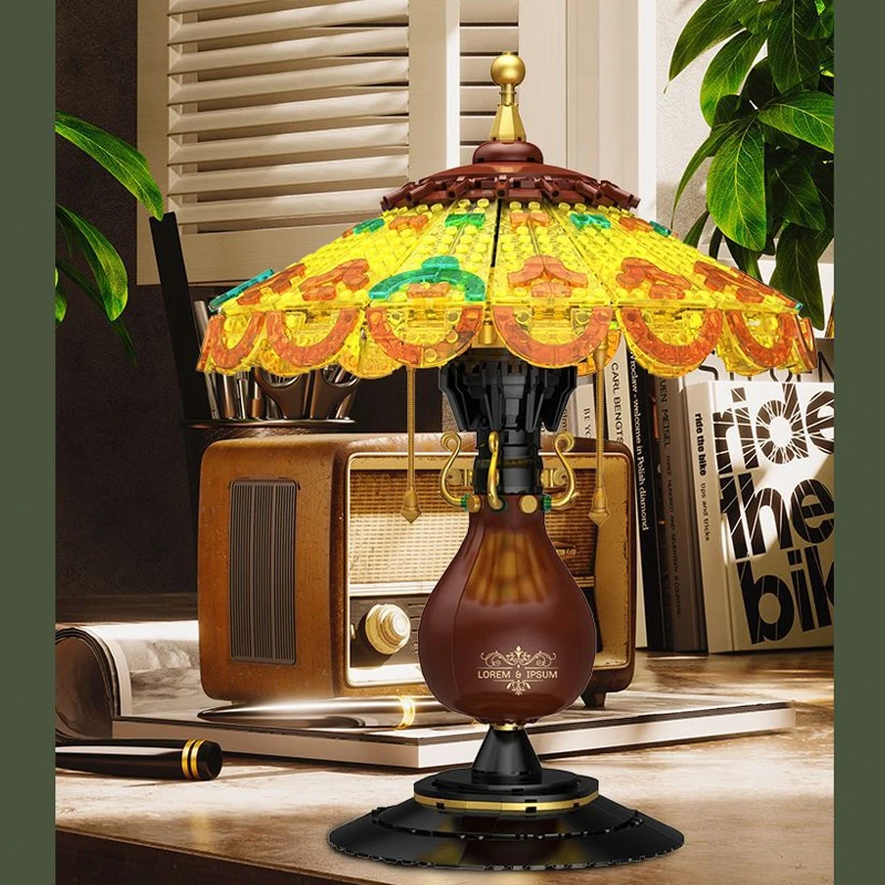 1027PCS Creative Expert MOC Retro Table Lamp Building Blocks  Vintage Classic Light Decoration Educational Assemble Toys Gift