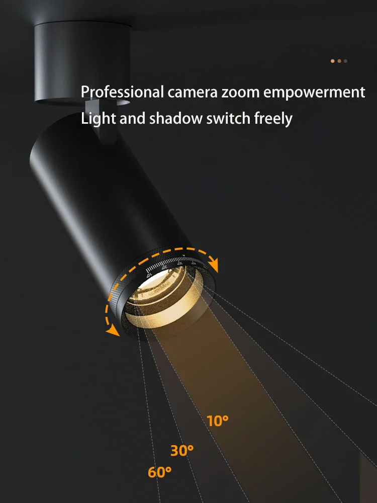 Led Spotlights Surface Mounted Adjustable Focus Spot Light Small Beam Angle 0-60° Zoom Focusing Atmosphere Ceiling Lamp COB Foco