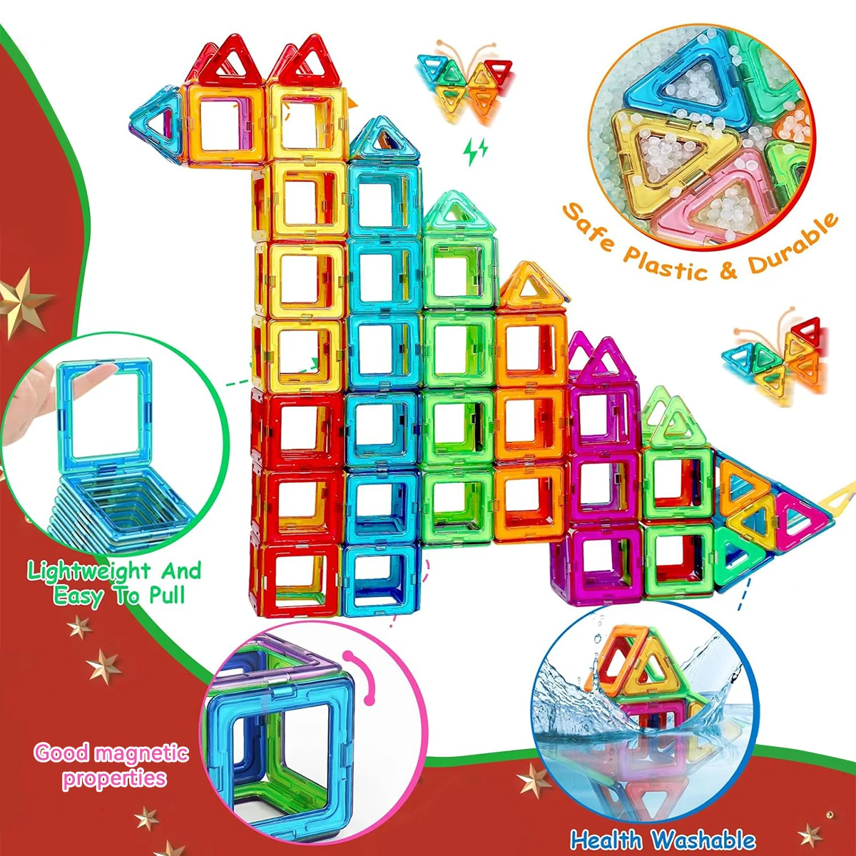 ชุดตัวต่อแม่เหล็กสำหรับเด็ก 3D STEM ของเล่นเสริมพัฒนาการสำหรับเด็กอายุ 3 ปีขึ้นไป เด็กชาย เด็กหญิง ของขวัญ 58/88/118 ชิ้น