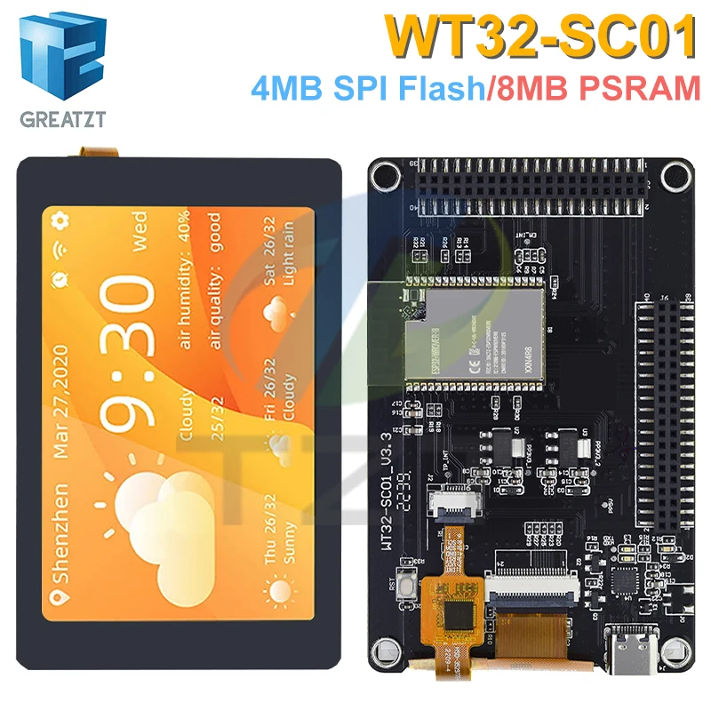 ESP32 Development Board - WT32-SC01 With 3.5In 320X480 Capacitive Multi-Touch LCD Screen Built-In Bluetooth Wifi