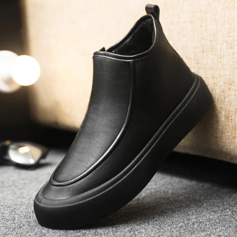 Men's Leather Boots 2025 Winter New Shoes Men's Plush Thick Men's Shoes Anti Cold Casual Sports Cotton Shoes Trendy