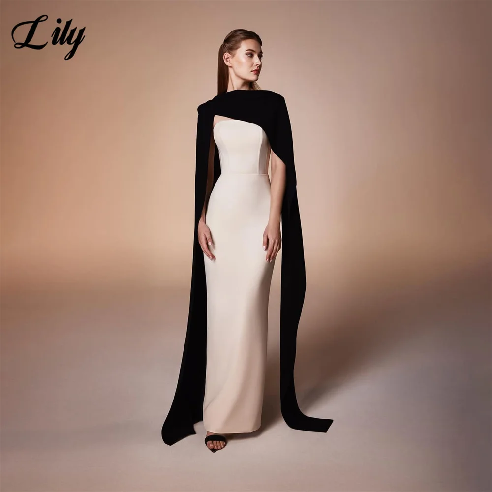 Vestidos de noche Lily White, vestido de fiesta con botones en la espalda y capa drapeada negra, vestidos de fiesta estilo sirena, vestidos de graduación personalizados