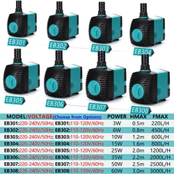 110-240V 50-60Hz Aquarium Submersible Adjustable Fish Tank Water Pump Power Head with Nozzles for Pond, Statuary, Fountain Pump