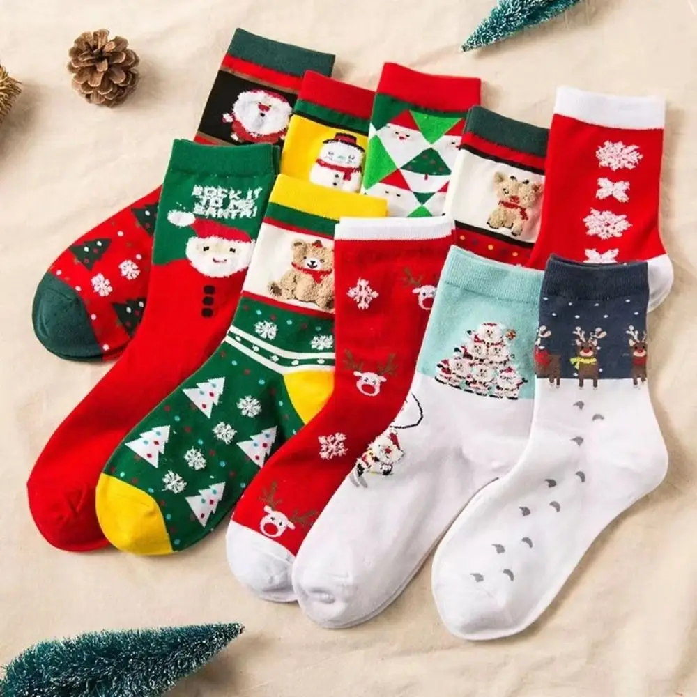 Comfortable Snow Christmas Socks Thickened Elk Santa Claus Socks Middle Tube Socks Crew Socks Christmas Tree Socks Ladies