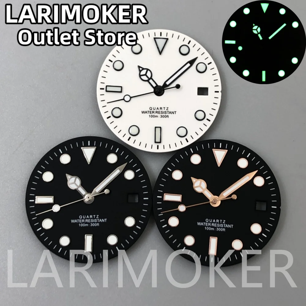 LARIMOKER 29mm Black White Watch dial Gold Silver Edge fit Rhonda 515 Quartz movement Green luminous Watch Accessories set