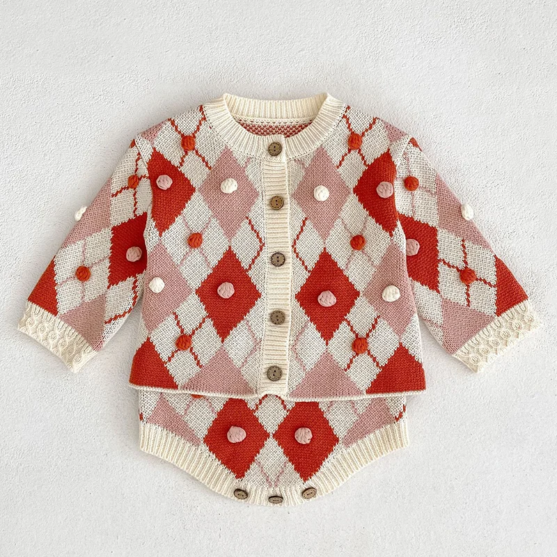 طقم ملابس للأطفال البنات المحبوكة ، بأكمام طويلة ، كارديجان مطبوع ، بذلة للرضع ، ملابس للأطفال ، ربيع ، شتاء #4