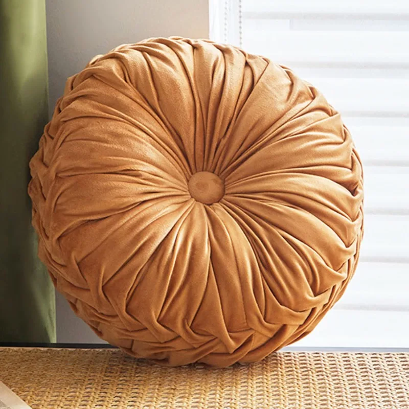 Throw Pillow Hand Sewn Pleated 3D Dutch Velvet Pumpkin Backrest Waist Lumbar Support Cushion Mat For Sofa Bed Floor Office Chair