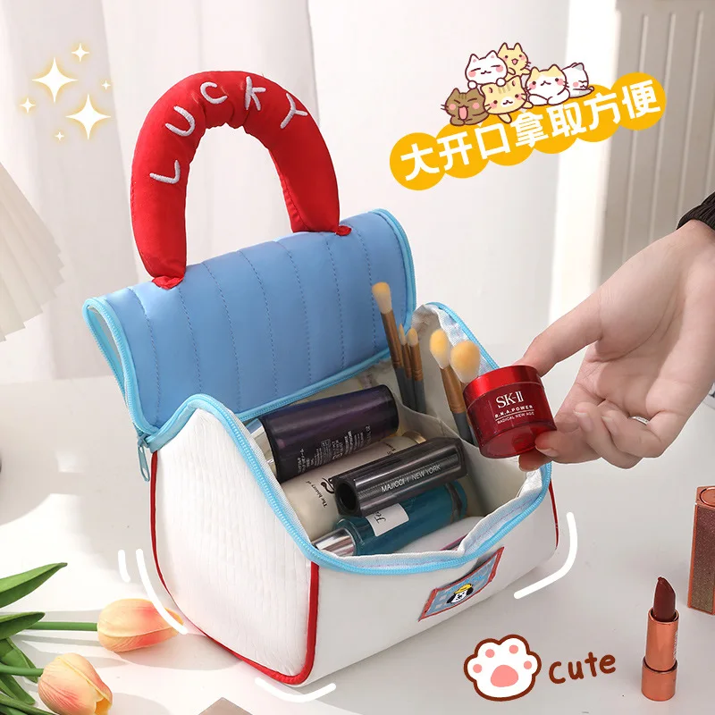 Cute House Cosmetic Bag Large Capacity Women Portable Travel Skin Care Products High Value Portable Velvet Partition Storage Bag