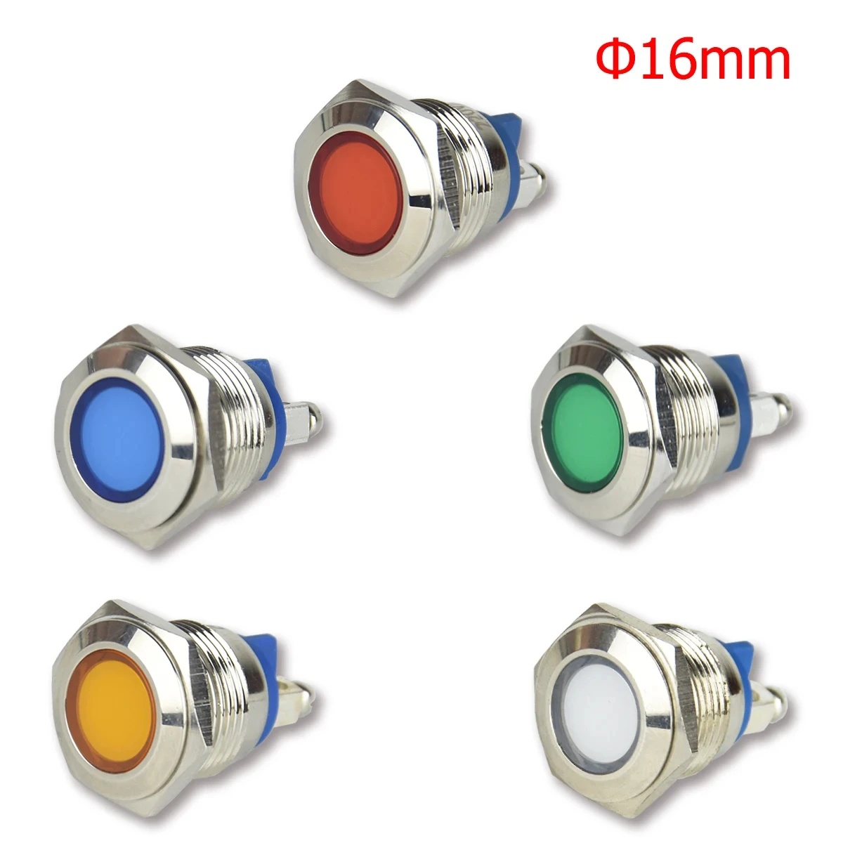 LED Indicator 16mm Metal Waterproof Indicator Lead Terminal With Bolt Foot Ring Connector 12V 220V Red  Orange Green Blue White